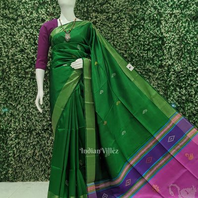 Green Pink Pure Bishnupuri Silk Saree