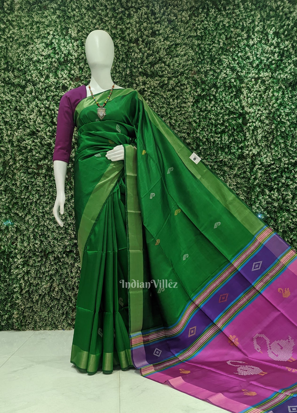 Green Pink Pure Bishnupuri Silk Saree