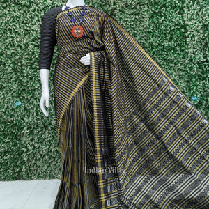 Black Stripped Bomkai Sambalpuri Ikat Tissue Saree