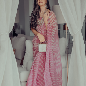 Sophia Dusty Pink Leheriya Pure Chiffon Saree