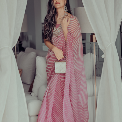 Sophia Dusty Pink Leheriya Pure Chiffon Saree