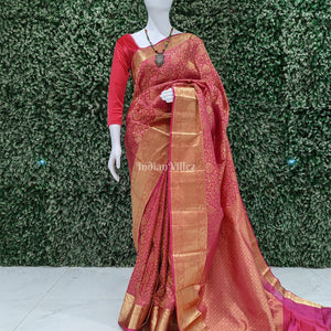 Pink With Golden Border Kanjivaram Silk Saree