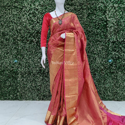 Pink With Golden Border Kanjivaram Silk Saree