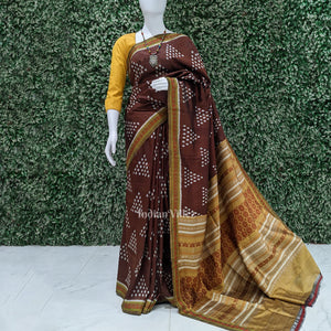 Coffee Jhoti Theme Dongria Border Contemporary Silk Saree