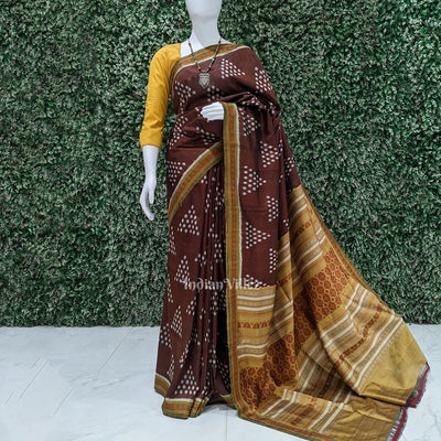 Coffee Jhoti Theme Dongria Border Contemporary Silk Saree