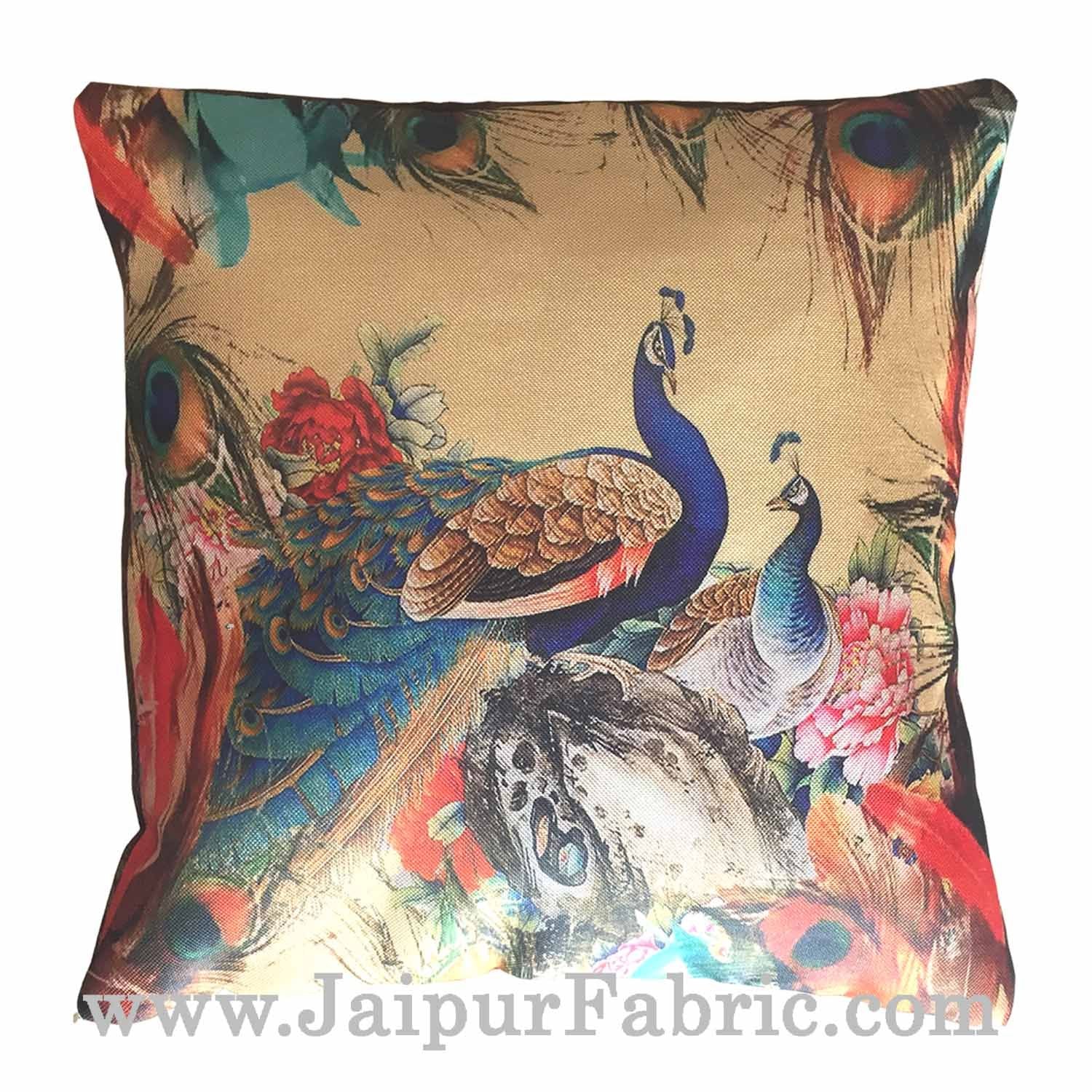 Jute Cushion Cover Digital Peacocks