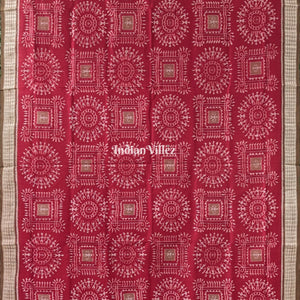 Maroon Tribal Pure Sambalpuri Bomkai Silk Saree