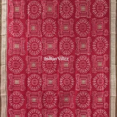 Maroon Tribal Pure Sambalpuri Bomkai Silk Saree