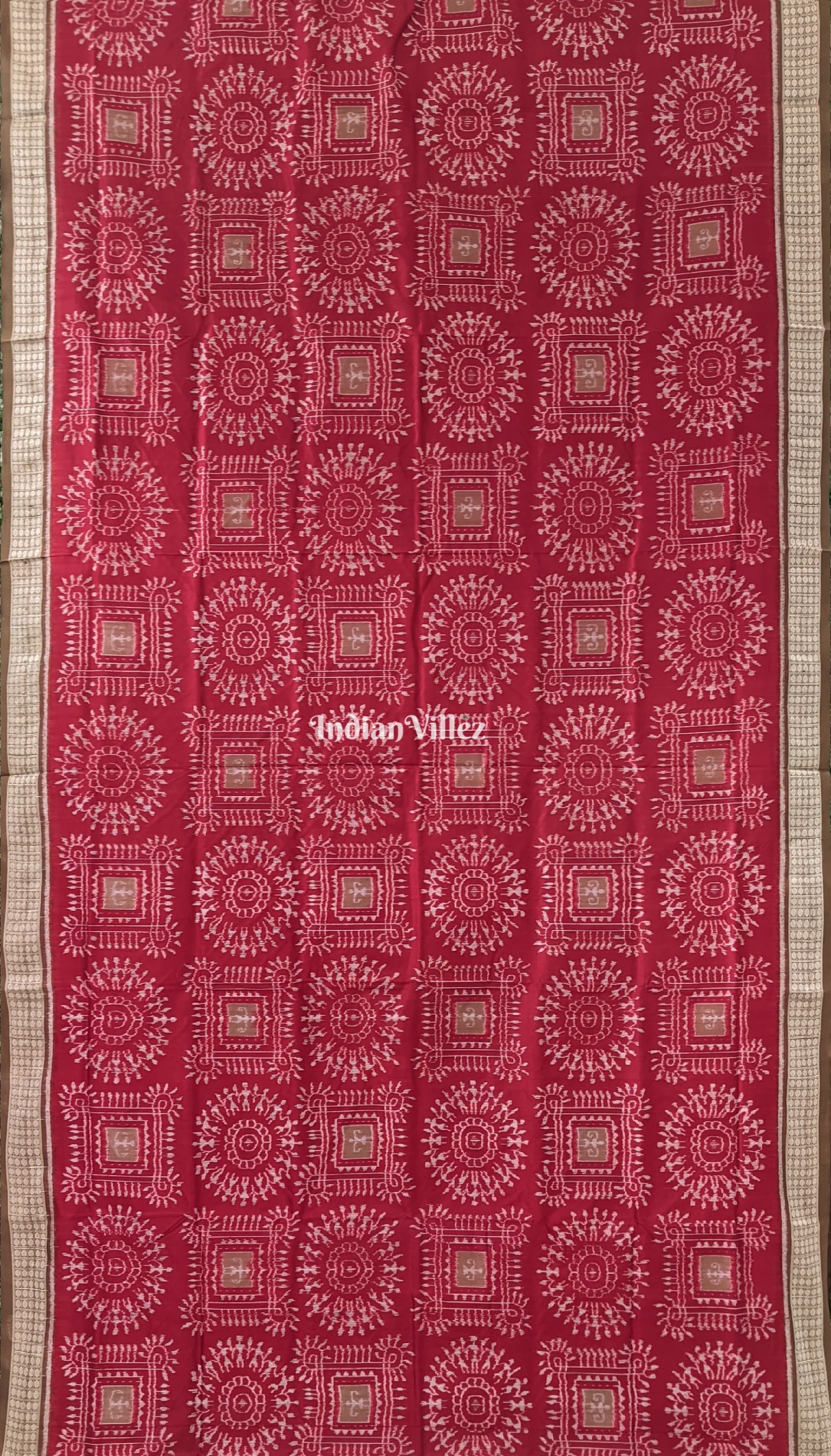 Maroon Tribal Pure Sambalpuri Bomkai Silk Saree