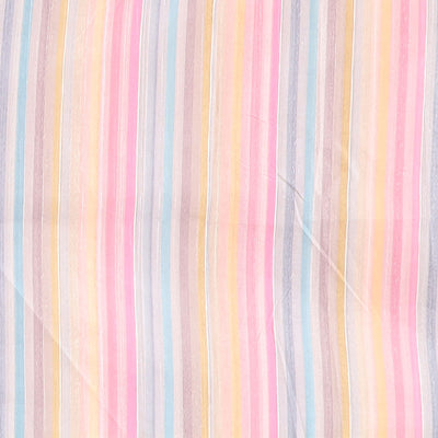 Grey semi-banaras tussar saree with contrast striped border & multi-colored striped pallu