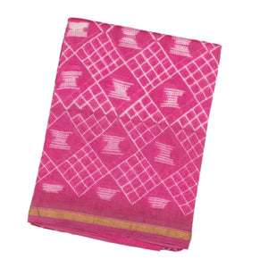 Pink Woven Jaipur Cotton Saree With Printed Diamond Motifs