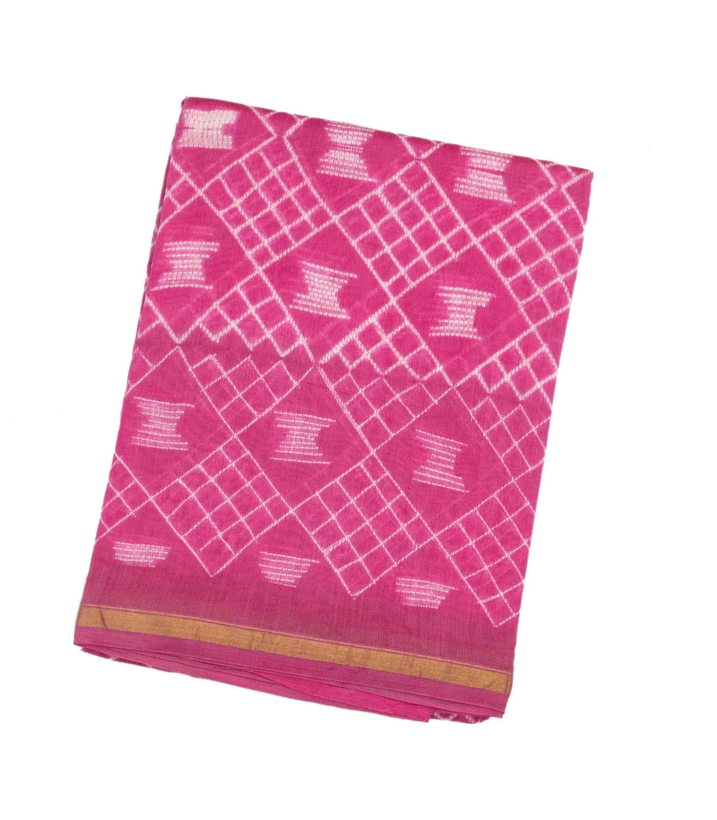 Pink Woven Jaipur Cotton Saree With Printed Diamond Motifs