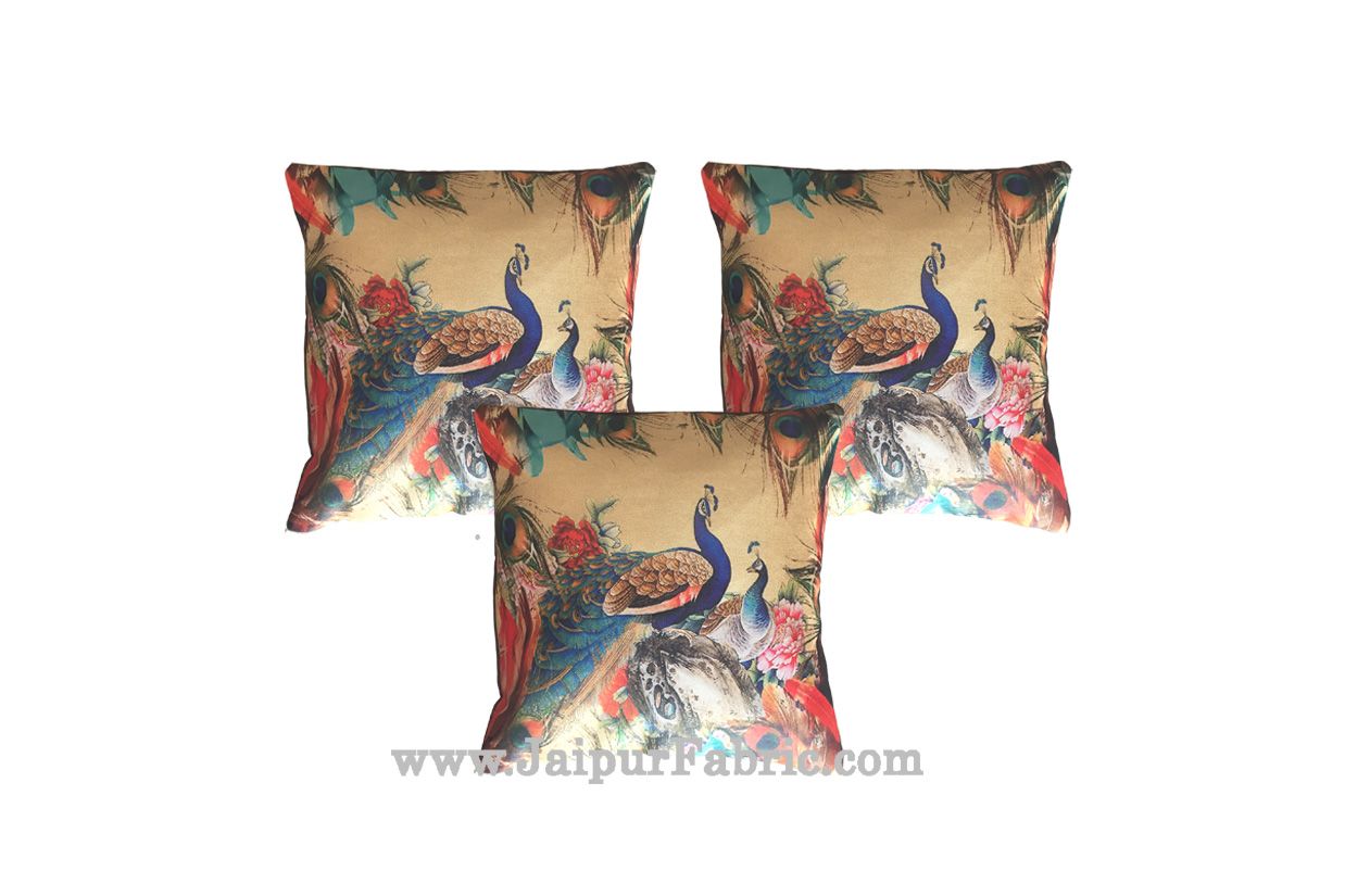 Jute Cushion Cover Digital Peacocks