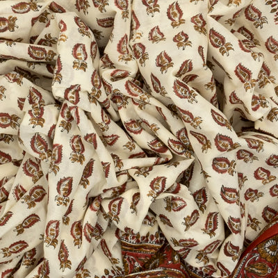 White Woven Jaipur Cotton Saree Printed With Floral Motifs