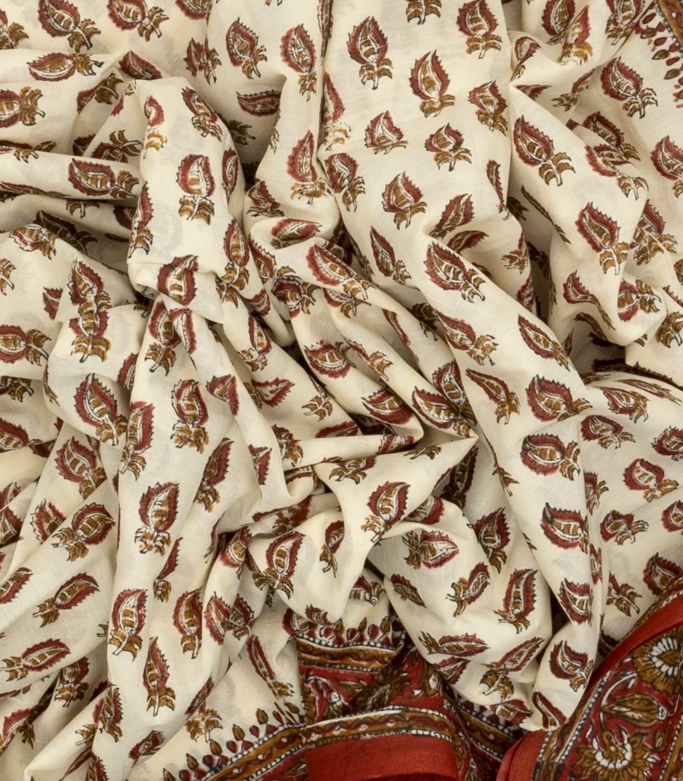 White Woven Jaipur Cotton Saree Printed With Floral Motifs