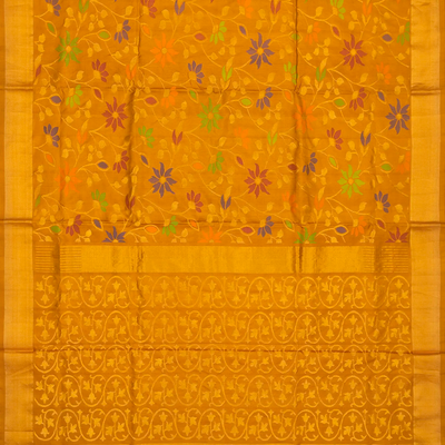Mustard Handloom Uppada Silk Saree With Meena Floral Motifs