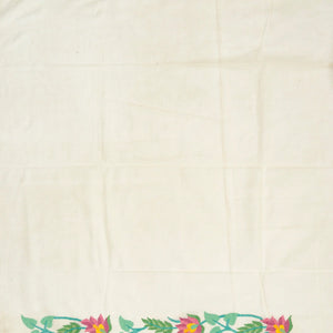 Off White Handloom Bengal Cotton Saree With Floral Meenakari Motifs in Border and Tree of Life Woven in the Jamdani Technique