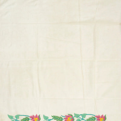 Off White Handloom Bengal Cotton Saree With Floral Meenakari Motifs in Border and Tree of Life Woven in the Jamdani Technique