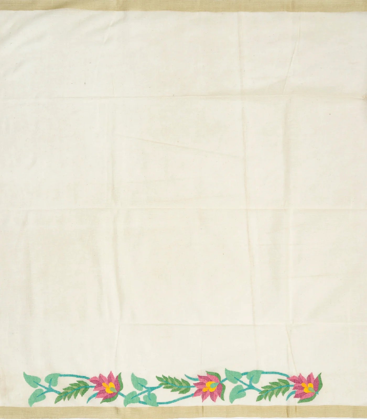 Off White Handloom Bengal Cotton Saree With Floral Meenakari Motifs in Border and Tree of Life Woven in the Jamdani Technique