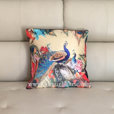 Jute Cushion Cover Digital Peacocks