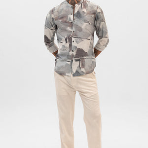 Light Grey Abstract Mandarin Shirt