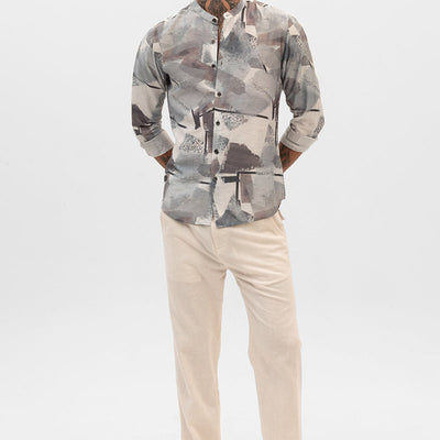 Light Grey Abstract Mandarin Shirt