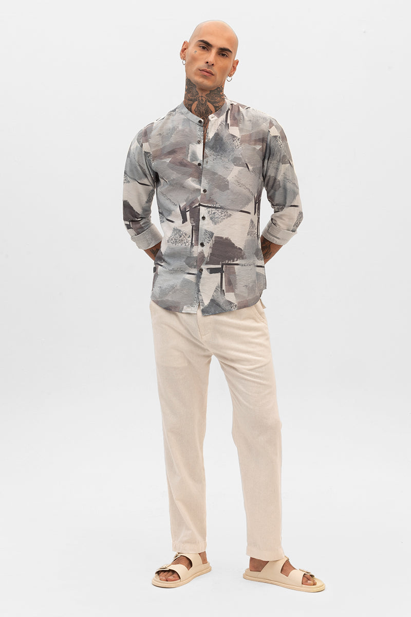 Light Grey Abstract Mandarin Shirt