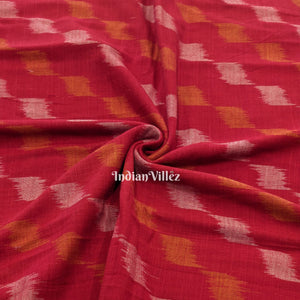 Red Sambalpuri Ikat Cotton Fabric