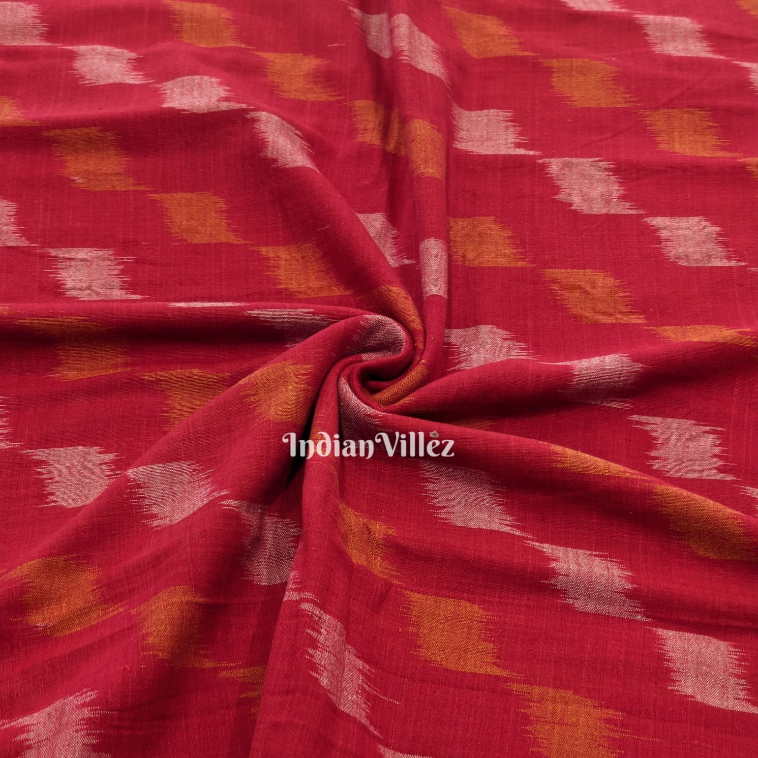Red Sambalpuri Ikat Cotton Fabric