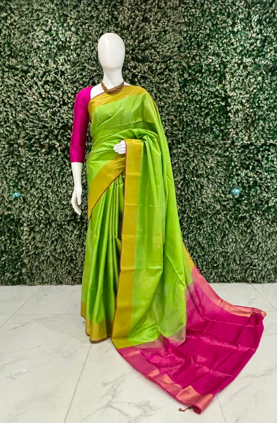 Parrot Green Pink South Handloom Kanjivaram Soft Silk Saree