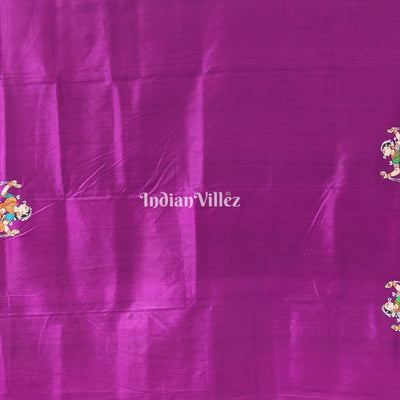 Purple Krishna Leela Pattachitra Hand-Painted Pattachitra Saree