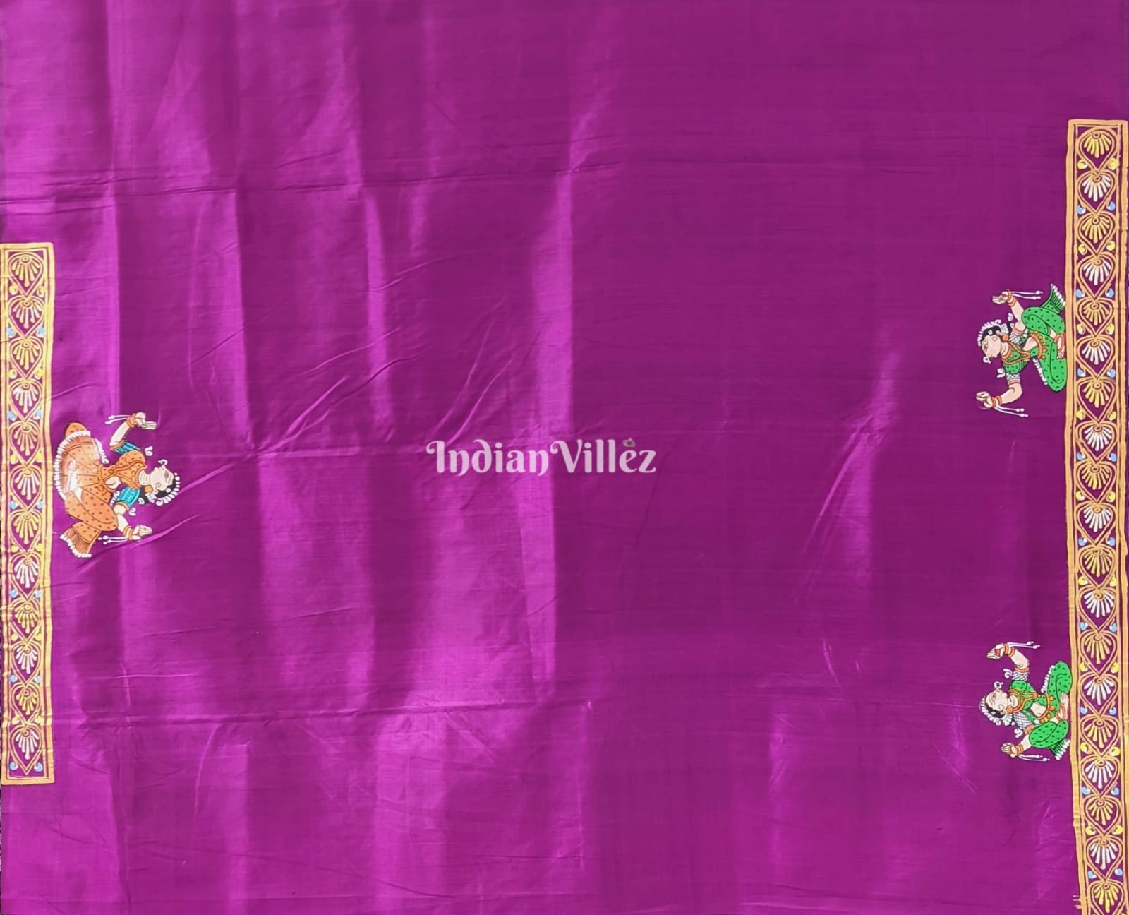 Purple Krishna Leela Pattachitra Hand-Painted Pattachitra Saree