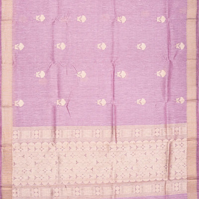 Lavender Handloom Linen Saree With Floral Buttas
