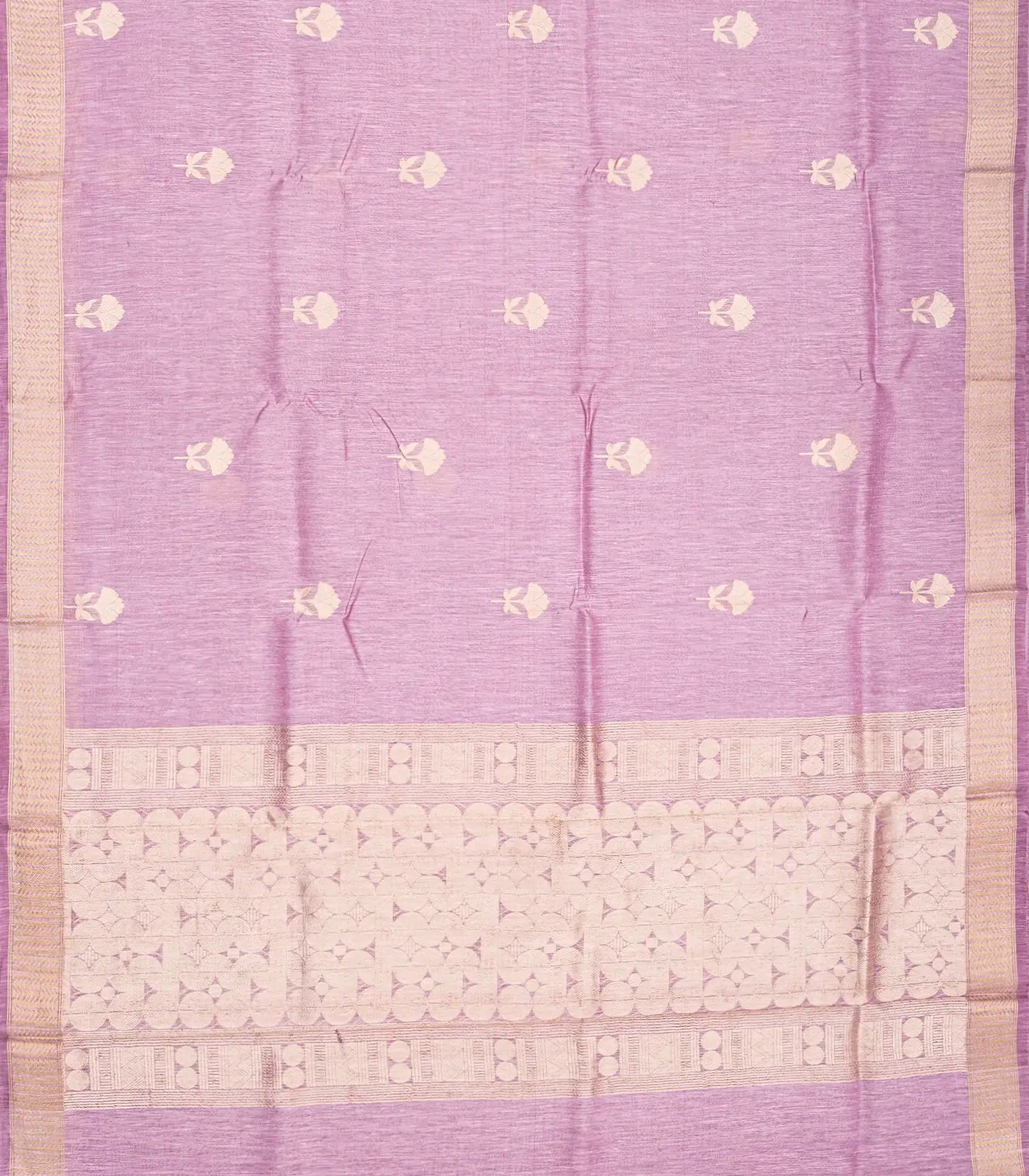 Lavender Handloom Linen Saree With Floral Buttas