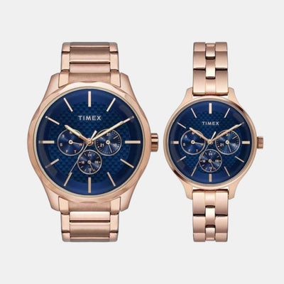 Fashion Couple Quartz Blue Dial Chronograph Stainless Steel Watch TW00PR290