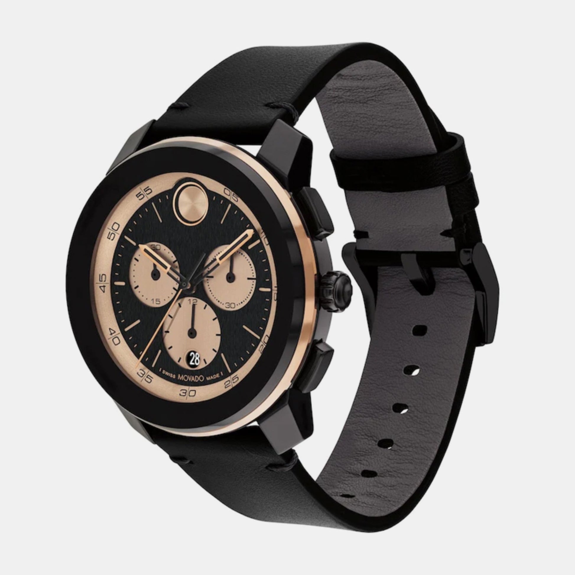 Bold Men Quartz Black Dial Chronograph Leather Watch 3601114