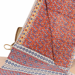 Red floral machine-printed kalamkari cotton saree, contrast floral & chevron border & intricate pallu