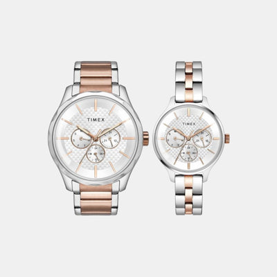 Fashion Couple Quartz Silver Dial Multi-Function Stainless Steel Watch TW00PR291
