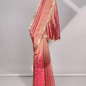 Brown crushed tissue with all over round motifs & fringe border