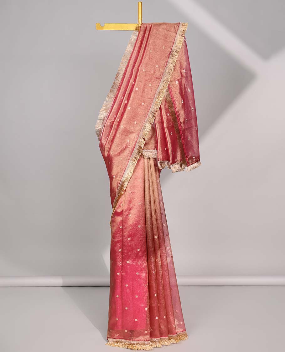 Brown crushed tissue with all over round motifs & fringe border