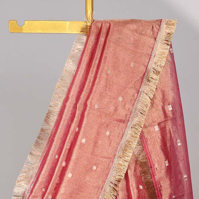 Brown crushed tissue with all over round motifs & fringe border