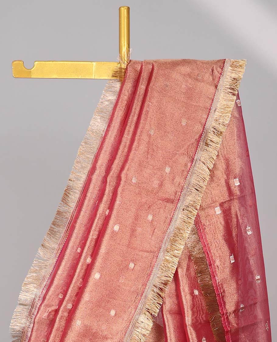 Brown crushed tissue with all over round motifs & fringe border
