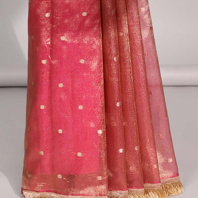 Brown crushed tissue with all over round motifs & fringe border
