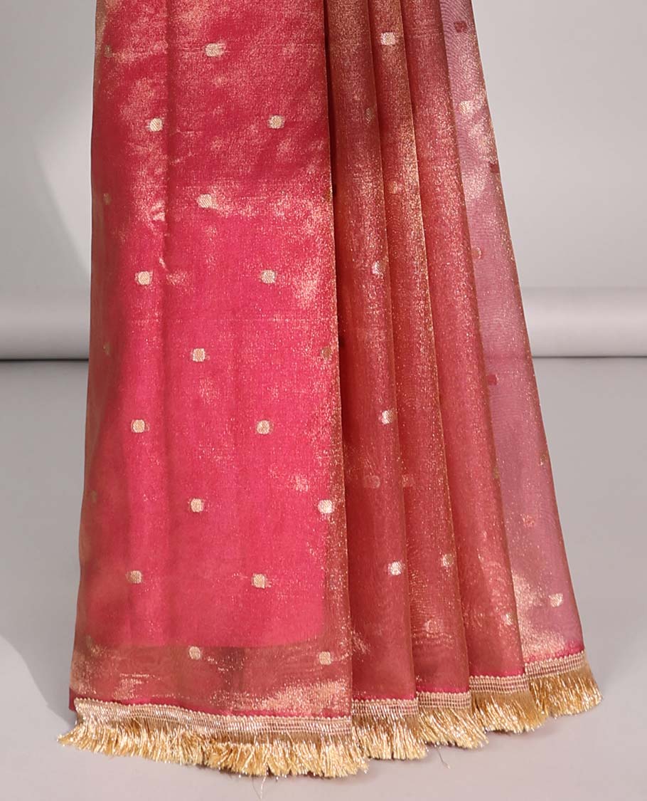 Brown crushed tissue with all over round motifs & fringe border