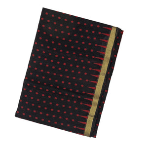 Black Handloom Bengal Cotton Saree With Dotted Motifs