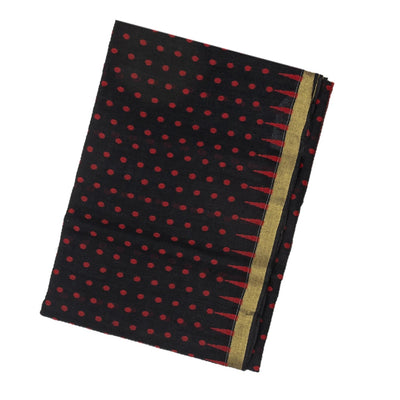 Black Handloom Bengal Cotton Saree With Dotted Motifs
