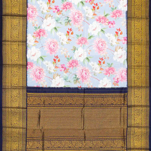 Light Blue Handloom Kanchipuram Korvai Silk Saree Printed With Floral Motifs