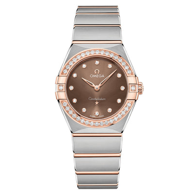 Omega Constellation Quartz Diamonds Brown Dial Women 28MM