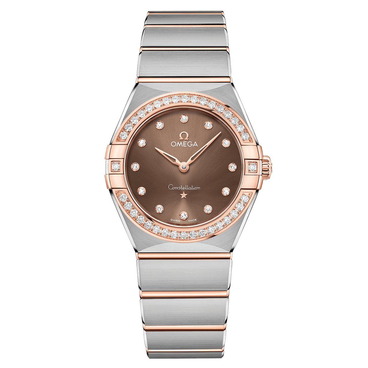 Omega Constellation Quartz Diamonds Brown Dial Women 28MM