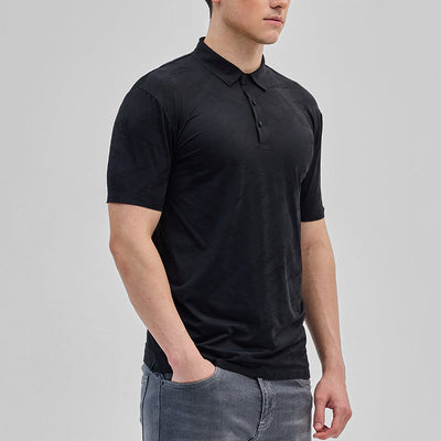 Black Textured Stitchless Polo T-Shirt
